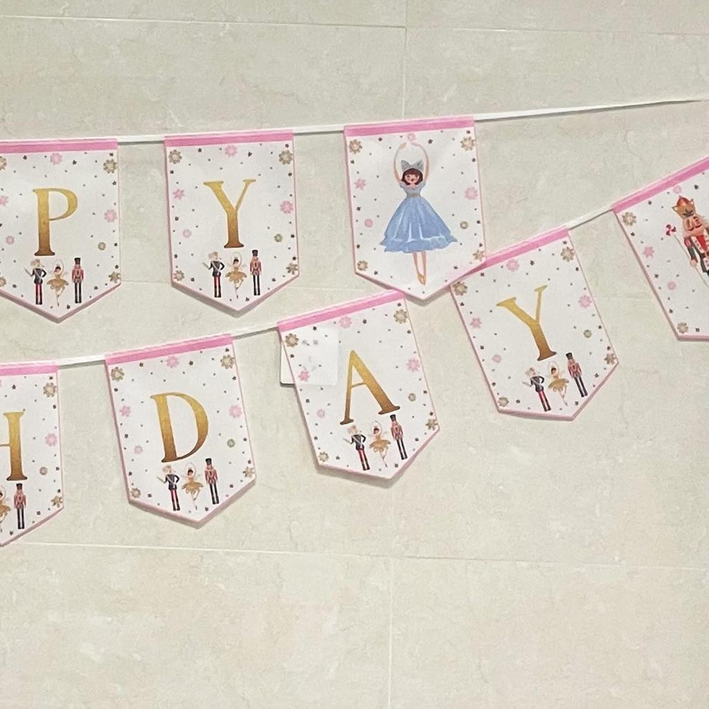 Nutcracker Birthday Banner for Kids and Adults, Party Supplies Decorations for Winter Birthday and Ballet, Mouse King and Ballerina Bunting Garland