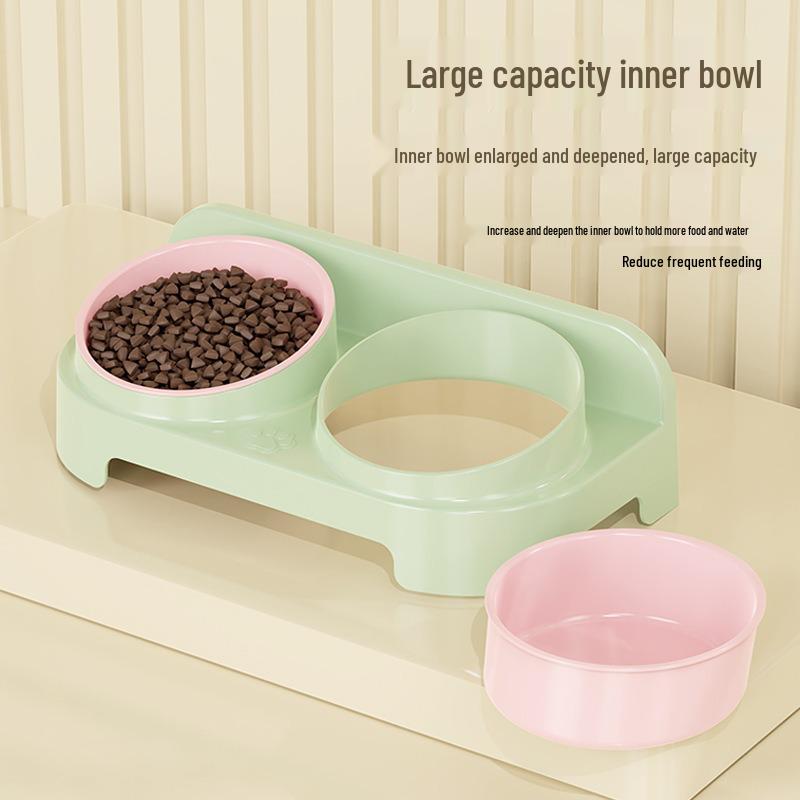 Pet Double Bowl: Cat/Dog Feeding & Water Dish - Leak-Proof, Washable, Dopamine Replacement