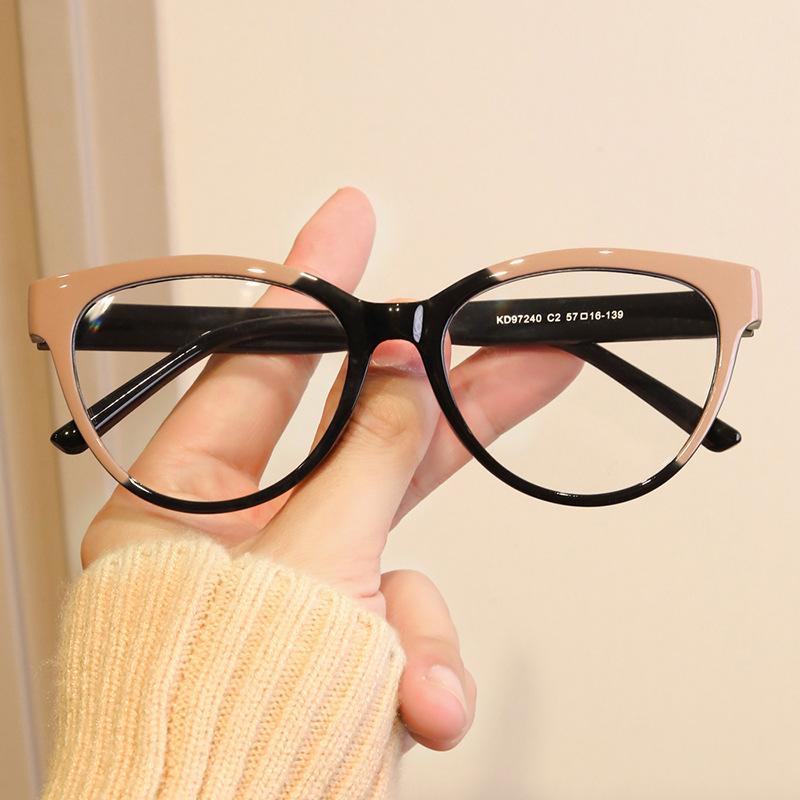 Triangular cat eye color matching flat mirror new glasses frame personalized ins concave shape European and American street shot glasses frame