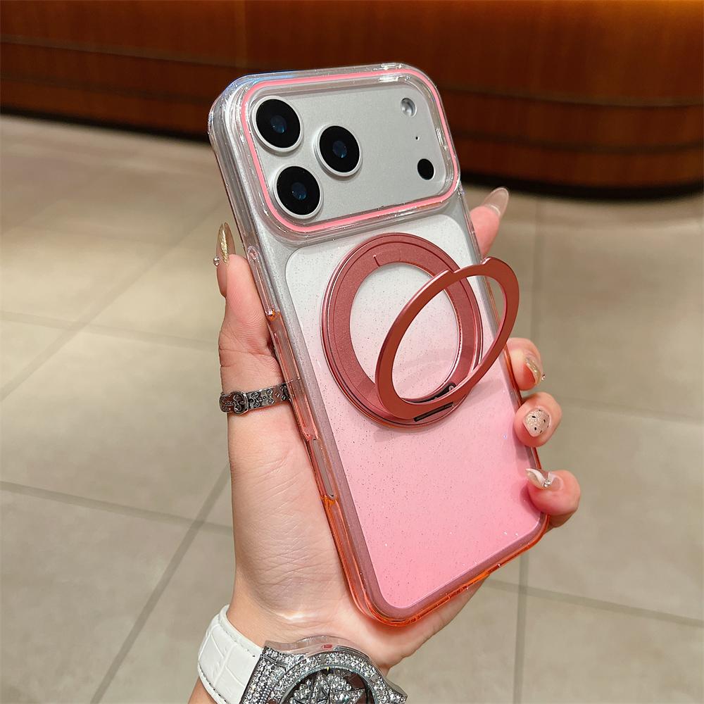 

Transparent 360°Rotating Metal Holder Ring Bracket for Magsafe Magnetic Case For iPhone 17 16 Pro Max Plus Gradient Clear Cover iPhone 16