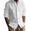 Men Cotton Linen Shirt Long Sleeve Button Down Shirt Band Collar Casual Summer Shirt