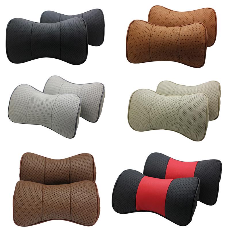Genuine Leather Car Neck and Headrest Pillow - Customizable LOGO Available