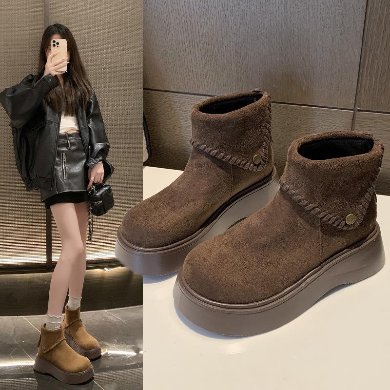 2025 höst och vinter nya små muffinsbotten höjande Martin-kängor dam retrostil korta stövlar mode dam bomullsstövlar