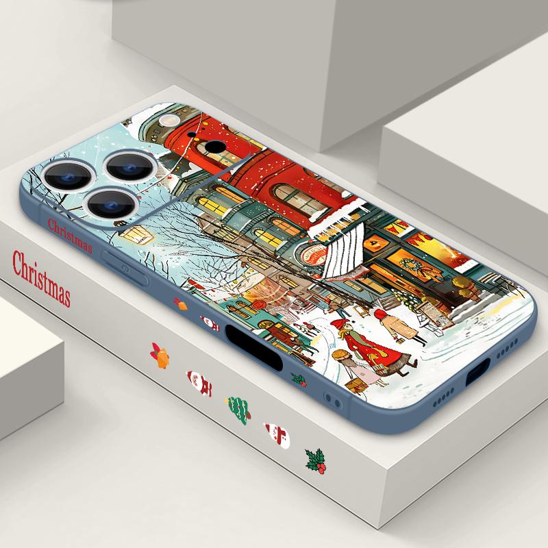 Niedliche urbane Schneemuster TPU Weiche Silikonhülle für iPhone 17 Pro Max 16E 16 15 14 13 Pro Max 12 Pro 11 Stoßfest mit Umhängeband Handyhülle Fundas