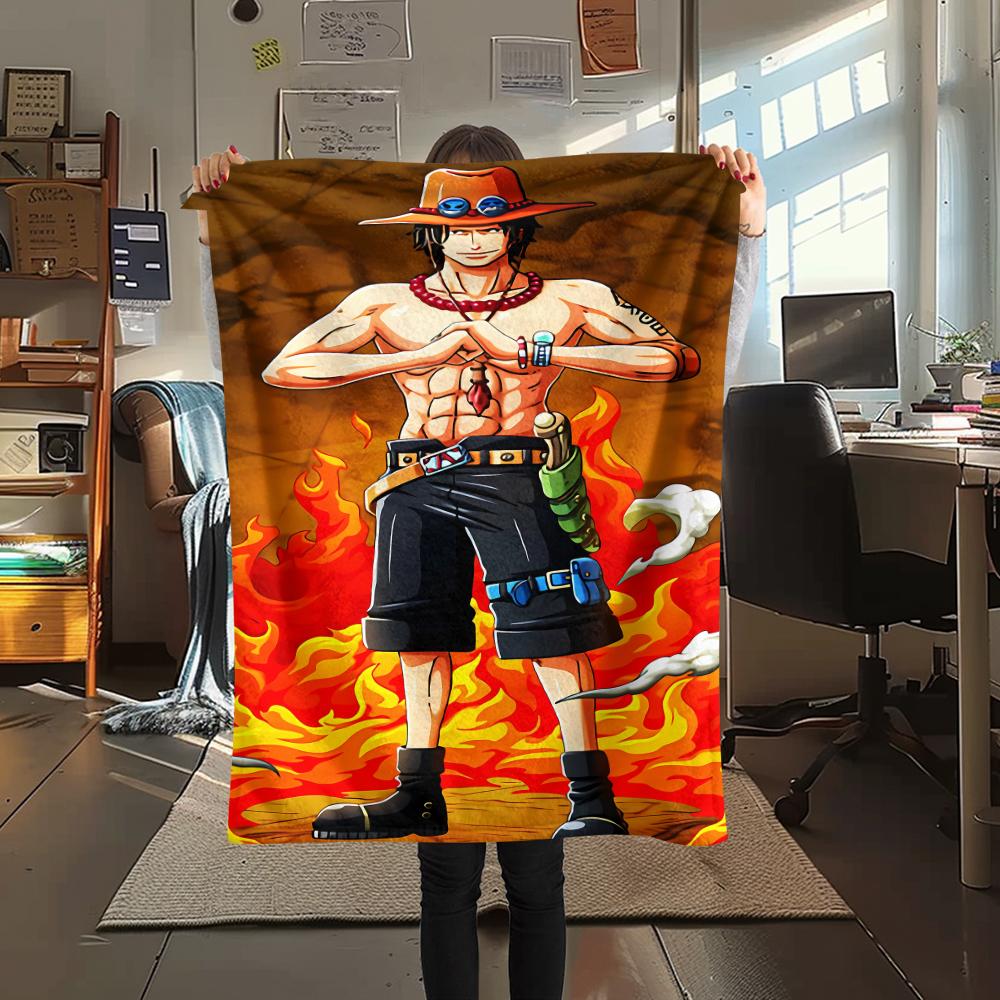 One Piece Charakter Print Flaneldecke, Hohe Qualität, Bequem für alle Jahreszeiten, Heimdekoration, Wärme und Komfort, Perfekt für Weihnachtsgeschenke