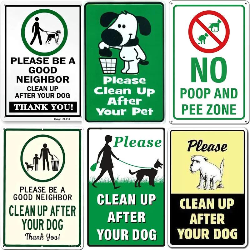 Please Clear Dog Poop Warning Metal Tin Signs Park Decoration Pin Up Plaques Wall Art Painting Vintage Posters Background Plate
