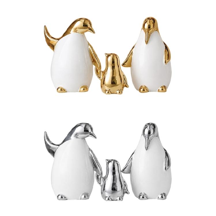 Stylish Ceramic Penguins Statue Collection 3Pcs Art Sculpture Bird Family Statue For Housewarming Wedding Gift