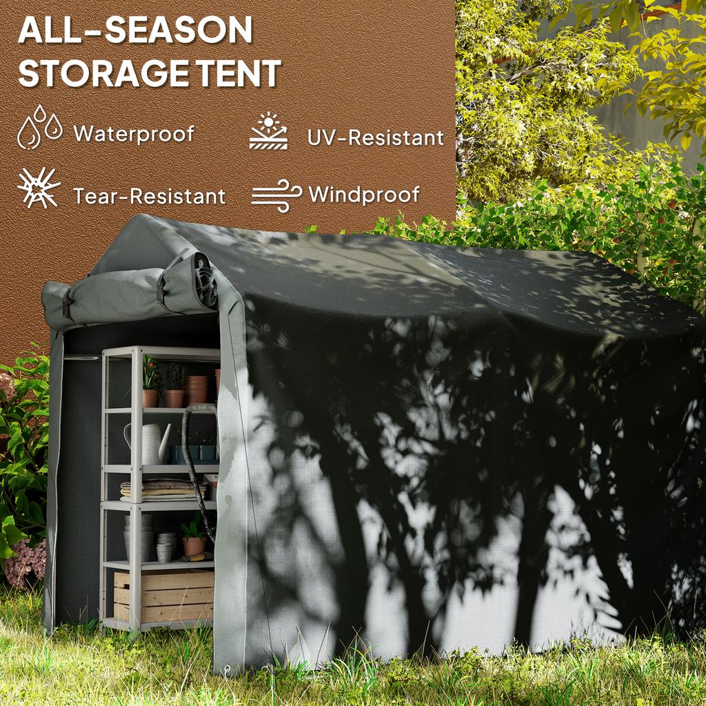 2.2 x 1.6 m Garden Storage Tent, Waterproof Anti-UV Bike Tent with Roll-up Zipper Door, Galvanised Outdoor Storage Shelter Carport for Bike