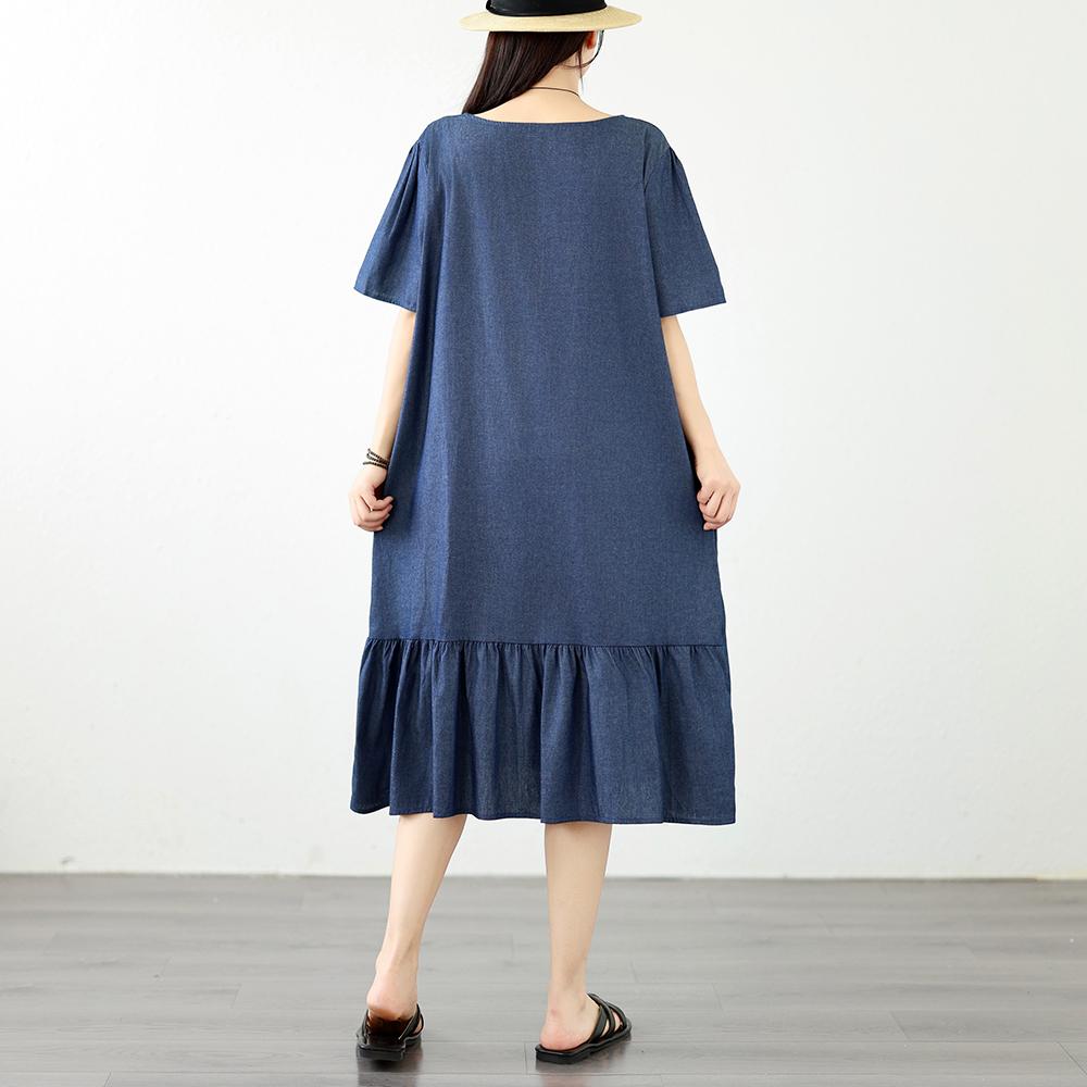 DIMANAF 2026 Plus Size Summer Women Denim Dress Elegant Fashion Lady Sundress Jeans Blue Long Dress Casual Spliced Clothing