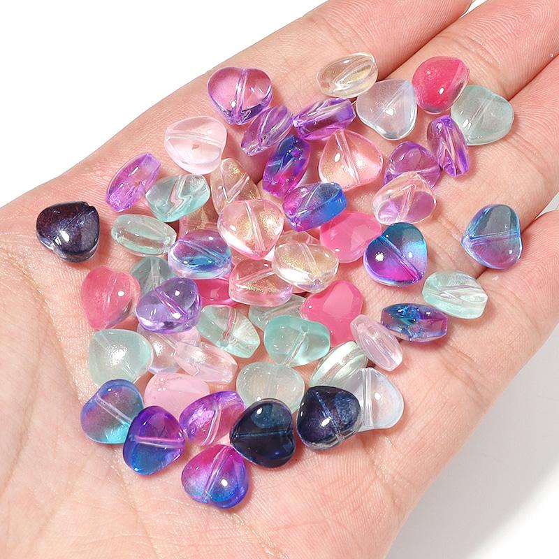 50Pcs/lot Heart Shape Czech Glass Beads Colorful Clear Loose Lampwork Beads for DIY Bracelets Charms Jewelry Making Accessories