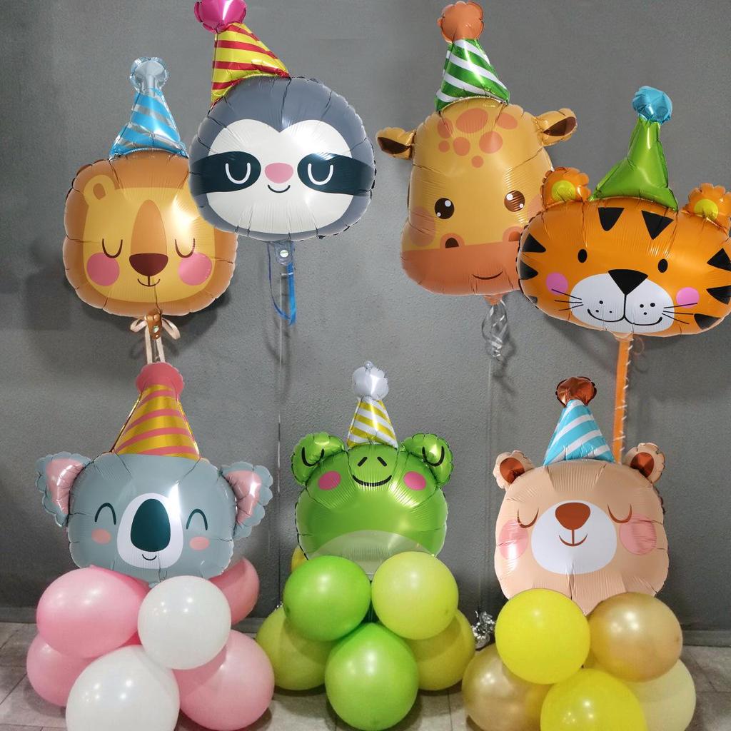 Animal-Themed Aluminum Foil Birthday Balloon Hat: Giraffe, Tiger, Bear, Frog, Sloth