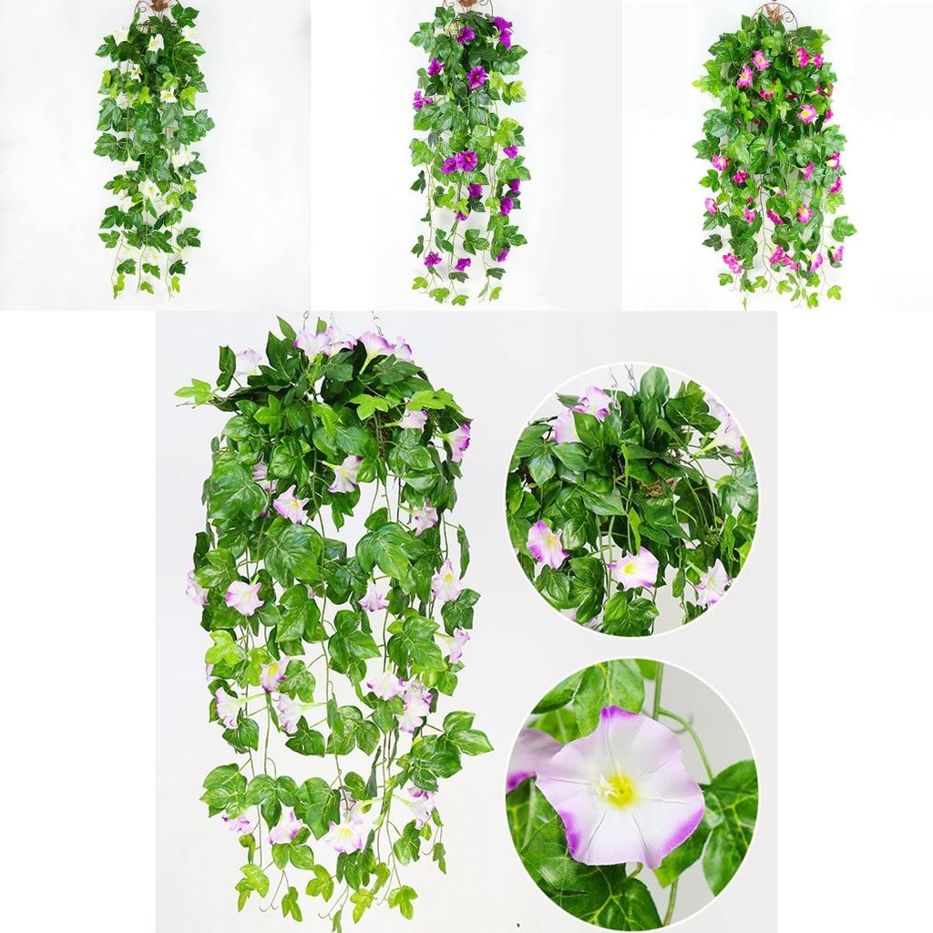 Lifelike Hanging Basket Artificial Flower Morning Glory Vine For Stunning Home Wall Decor