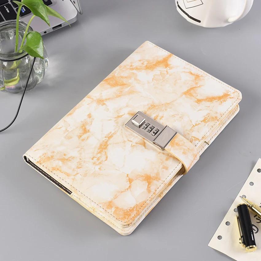 Password Notebook Leather Texture Personal Diary Journal with Lock Code Thick Notepad Leather Office School Supplies Gift жёлтый