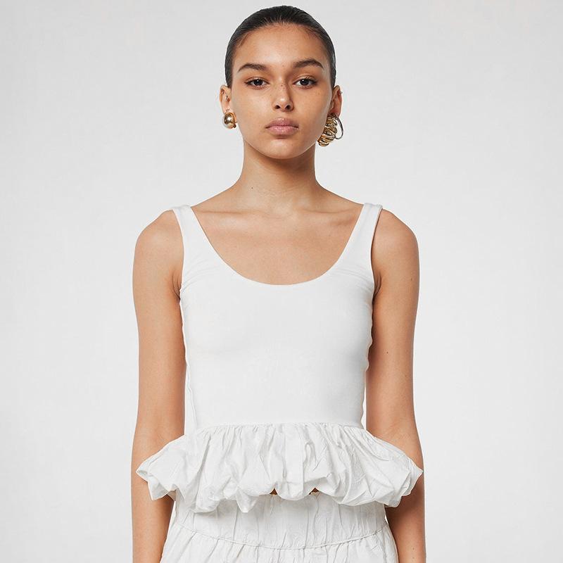 

Майки с квадратным вырезом для женщин, без рукавов, с открытой спиной, кроп-топ с баской, с пузырчатым подолом, летний топ, черный, белый L белый