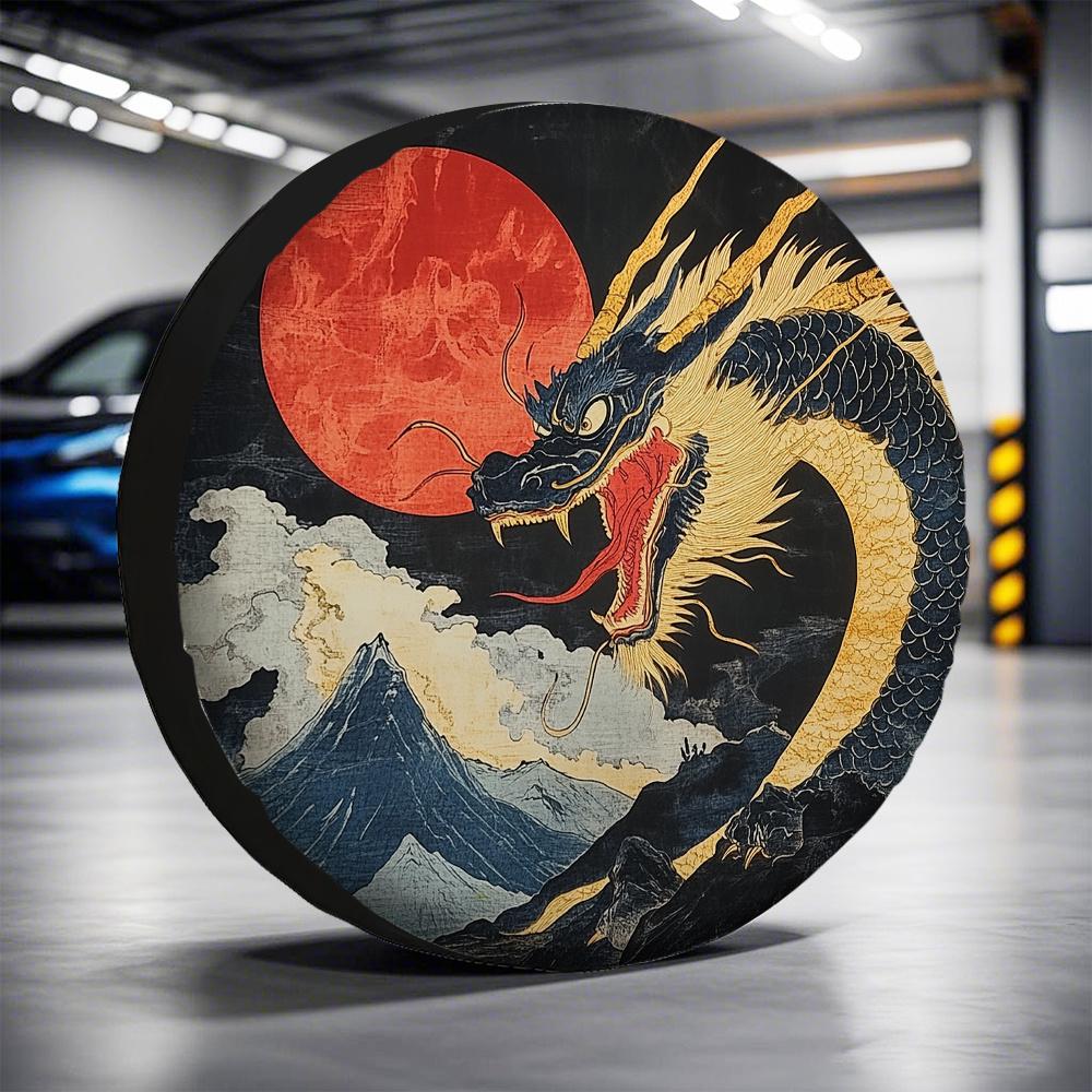 1pc 2D Flat Printing Popular Tire Covers Dragon Polyester Fabric Without Electricity Halloween Gifts Applies To RV Essentials, 2