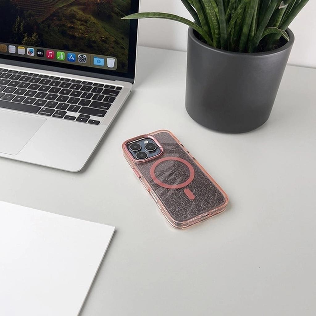 Etui Pokrowiec Brokatowy Na iPhone 16e Glitter Case MagSafe - Różowy