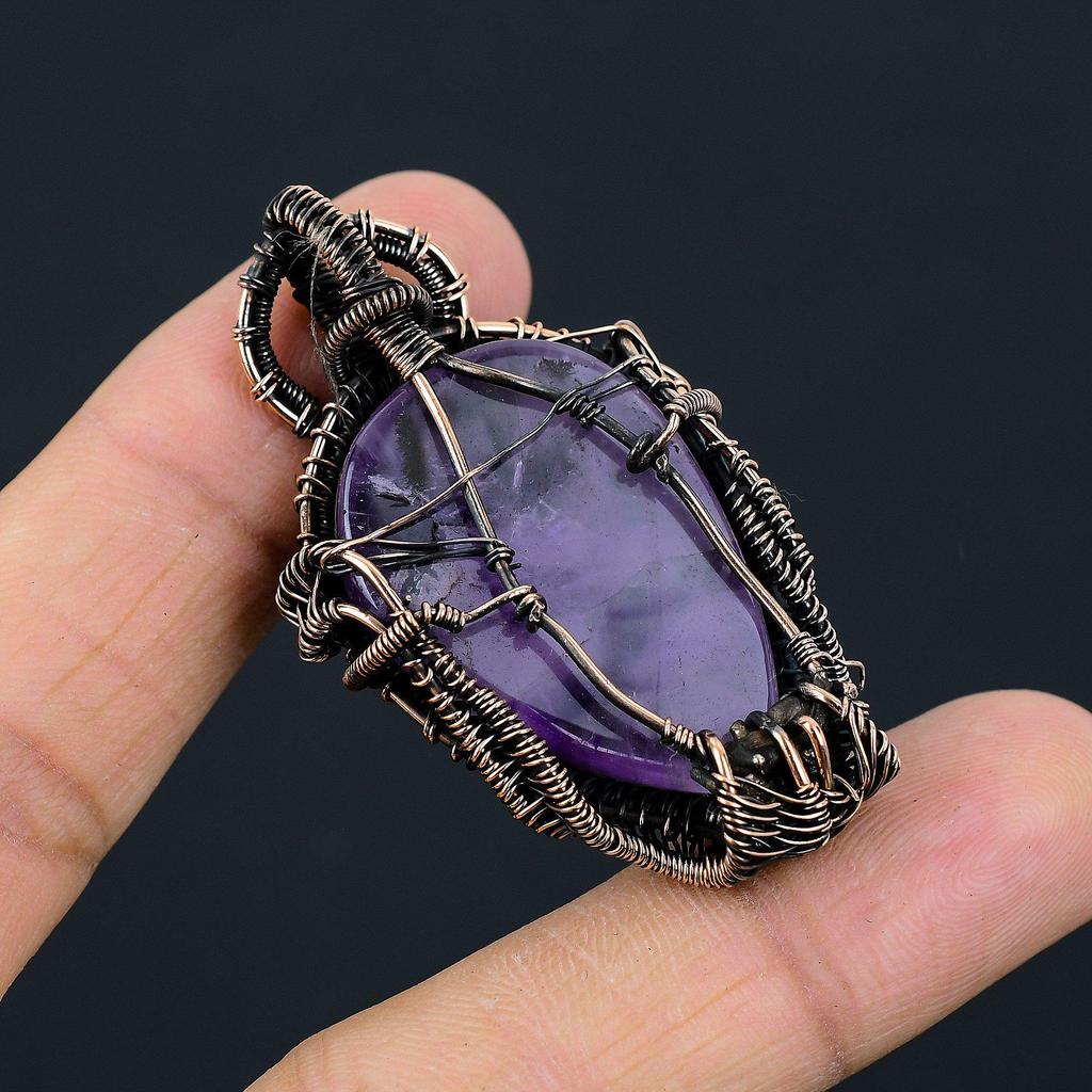 Beautiful Amethyst Gemstone Copper Wire Wrap Handmade Pendant Jewelry For Gift