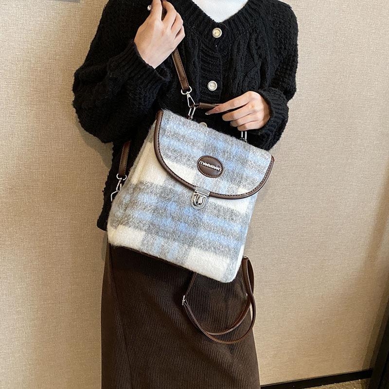 2023 New Large Capacity Wool Shoulder Bag For Women Urban Simple Style Gray Blue