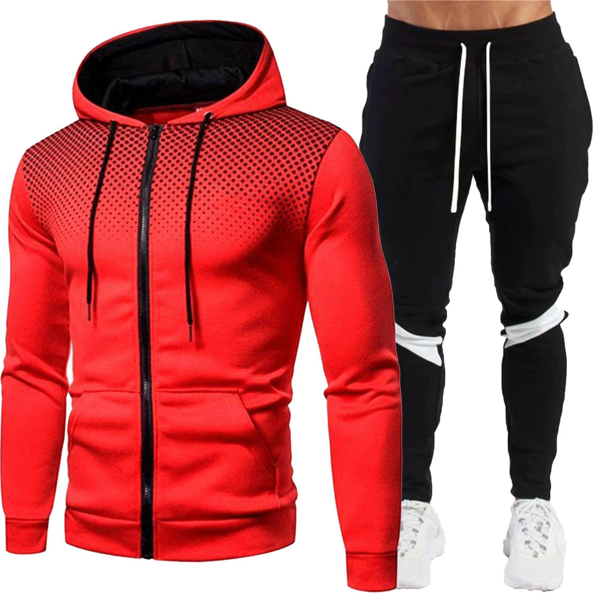 Sports Striped Suit Men s Casual Loose Fit European Hoodie Set XXL красный