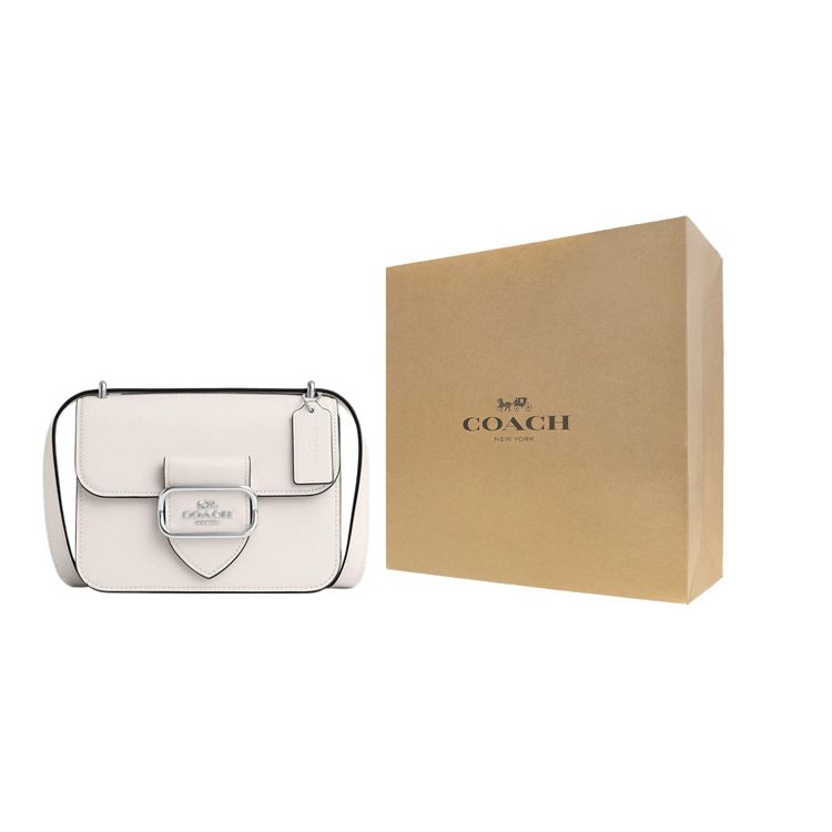Coach 18 Solid Color Logo Flap Snap Multifunctional Pocket Leather Square Shoulder Crossbody Bag Women bags Glacier-White CL416-SVHA