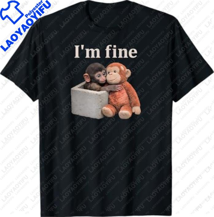 

Sad Monkey Punch Orange Toy Im Fine Tshirt Shortsleeved Roundneck Trendy Casual Y2K Tshirt S