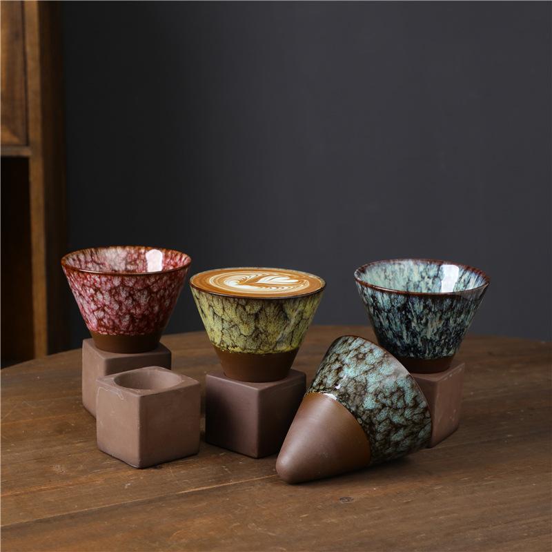 Rough Pottery Mug Creative Cup Ins Style Cup Ceramic Retro Coffee Cup Milk Tea Drink Cups Includes Base