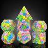 HAOMEJA D&D Colorful Love Heart Resin Dice Set DND 7 PCS Sharp Edges Dice with Gift Dragon Eye Bag Apply To Dungeons and Dragons Role Playing Game