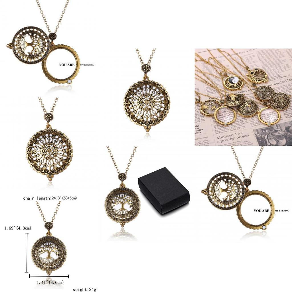 Vintage Magnifying Tree Pendant Necklace With Alloy Material For Stylish Women And Men
