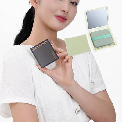 100 sztuk Bambusowe bibułki matujące z lusterkiem i gąbeczką do makijażu Odświeżające Przenośne Zestaw narzędzi do kontroli sebum Arkusze wchłaniające sebum do twarzy Pielęgnacja