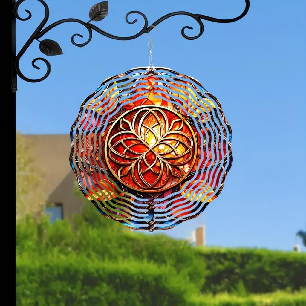 Autumn Celtic Wind Spinner 10 Inch 2D Metal Art Garden Decor Rotating Hook Vibrant Colors Geometric Pattern Indoor Outdoor Housewarming Gift