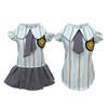 Pet Preppy Dress Shirt Summer Puppy Fly Sleeves Embroidered Badge Tie Striped Dress Top Breathable Pet Costume Outfit Apparel for Small Dogs Cats
