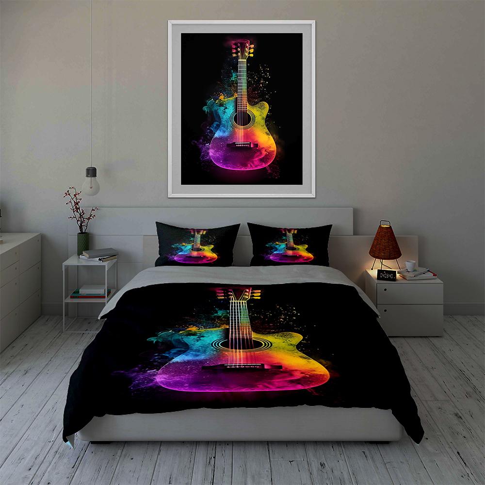 Vibrant guitar design. Bedding Duvet cover sets Duvet covers Pillowcases gifts (1 * Duvet Cover 2 * Pillowcases, without duvet insert)