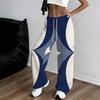 Women Plus Size Beige Abstract Printed Drawstring Loose Straight Leg Full Length Pants
