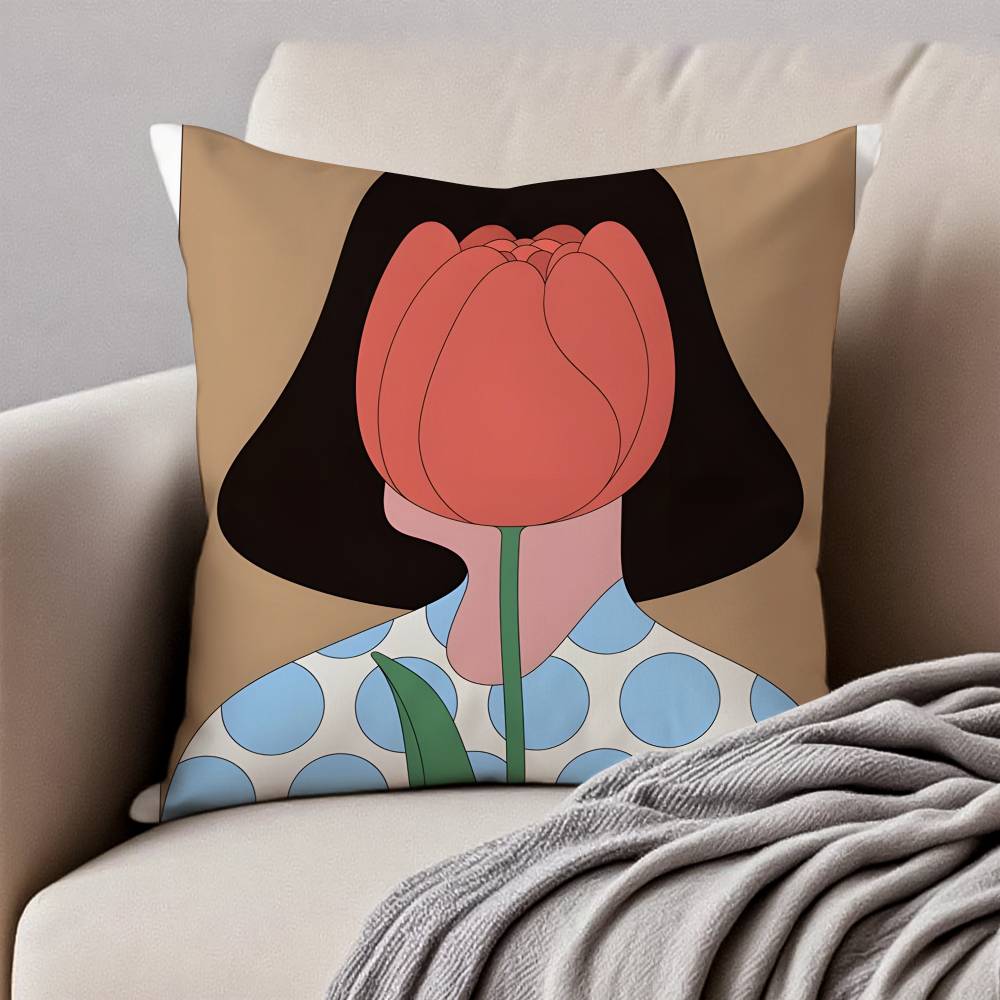 A-Abstract F-Figure Print Pillow Case Anti-dustmite Pillowcase Invisible Zipper Silky Short Plush Sofa Cushion Cover