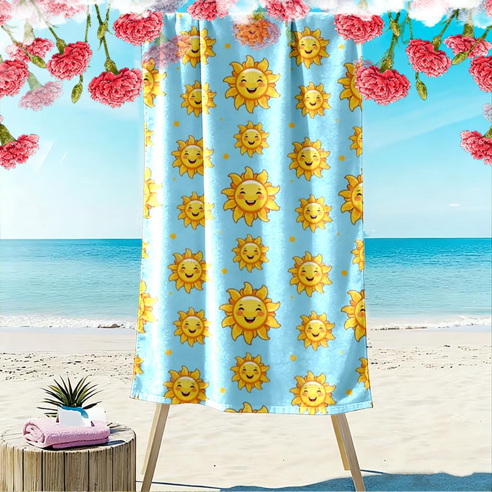 Smiling Suns Pattern Blue Background Beach Towel Quick-drying for Travel Outdoor Sports Jogging Beach and Swimming