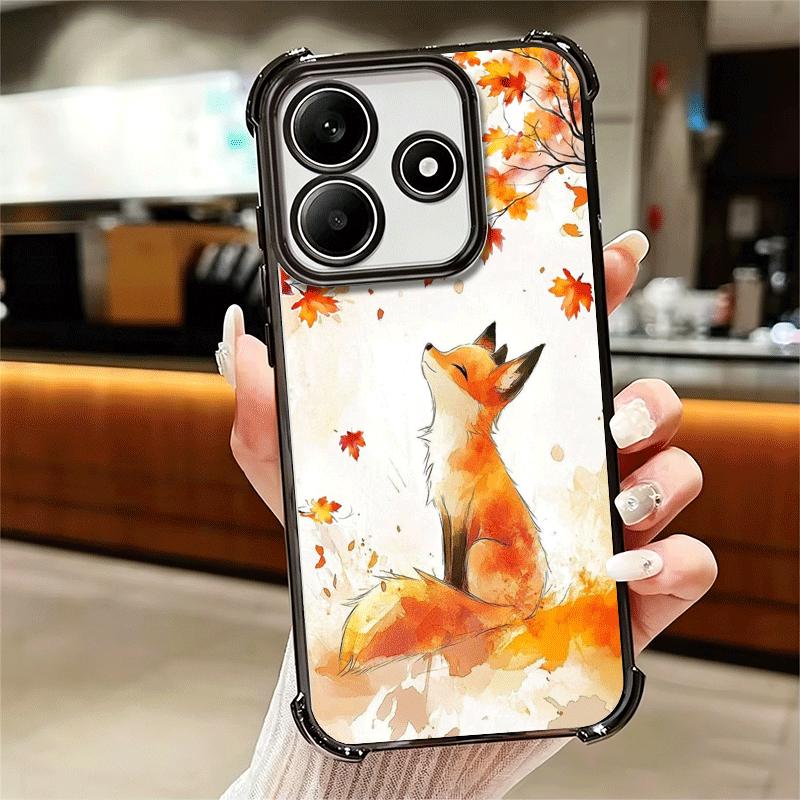 Cartoon Fox Animal Plating Phone Case For Xiaomi Redmi Note 14 15 Pro Plus 13 12 11 11S 11T 10 9S 9 5G Anti-Fall Airabag Cover