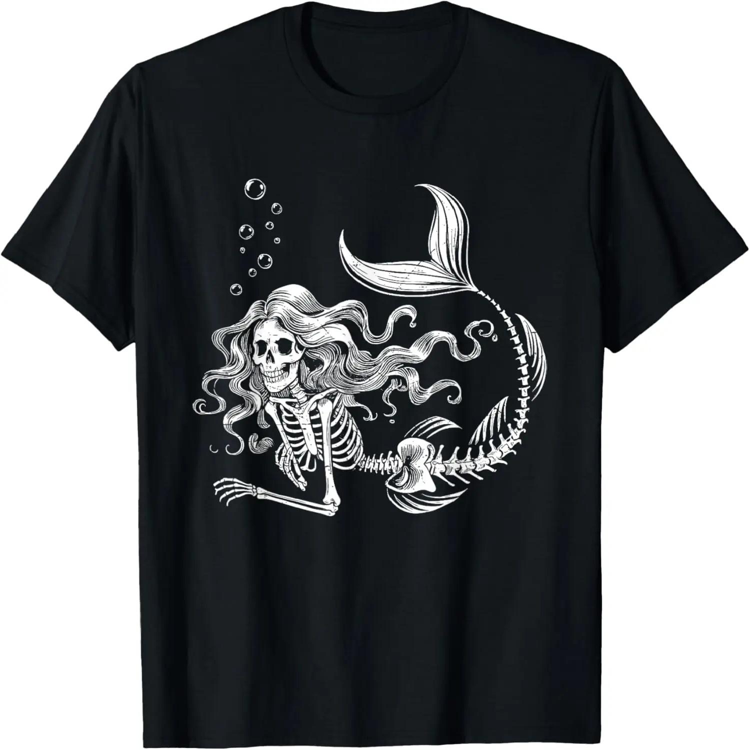 Funny Mermaid Skeleton Halloween Costume Women Girls Kids T-Shirt S