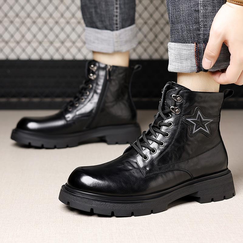 Winter Leder Herren Martin Stiefel Herren Braun Werkzeugstil Samt Warm Lässig Herren Stiefel High-Top Herren Schuhe Trend