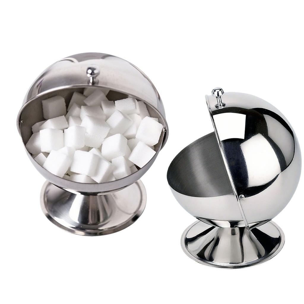 Stainless Steel Sugar Bowl with Roll Top Spherical Sugar Cube Holder Candy Jar Cookies Mints Bowl for Home Kitchen