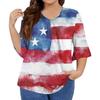 Women's Fashion Casual V-Neck Seven Sleeve Ruffle Sleeve Independence Day Printed T-Shirt Tops Plus Size Women's