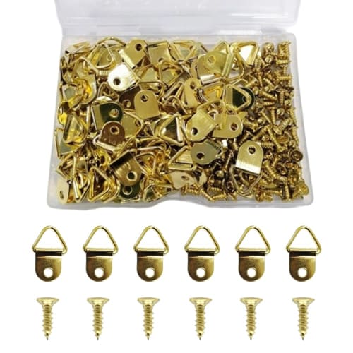 TUDOUZZZ Gold Triangular Hanging Hooks, Set of 100, Picture Frame Hooks with Wood Screws for Hanging Picture, Clock, and Photo Frames, 22 X 10mm, with