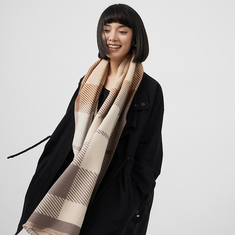 Ladies Scarf Striped Plaid Shawl Elegant Celebrity Style Scarf Imitation Cashmere Plain And Elegant Scarf