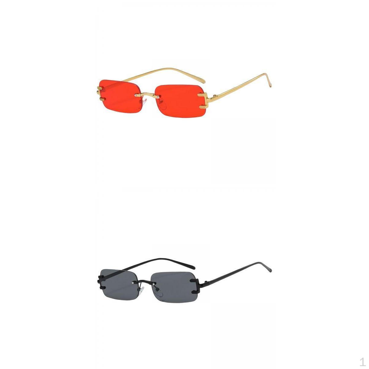 

2 пары прямоугольных безободковых солнцезащитных очков Crafts с тонированными линзами, черные и красные