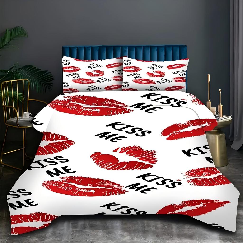 Lips Pattern 3D Printed Quilt Cover Couple Style Soft Comfortable Bedding Cover Pillowcase Home Textiles Couples Duvet Cover Set