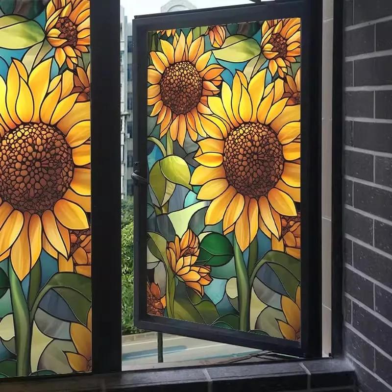 Free Art Painting Privacy Protection Window Film Stained Glass Stickers Sunflower Glass Film Electrostatic Frosting Adhesive