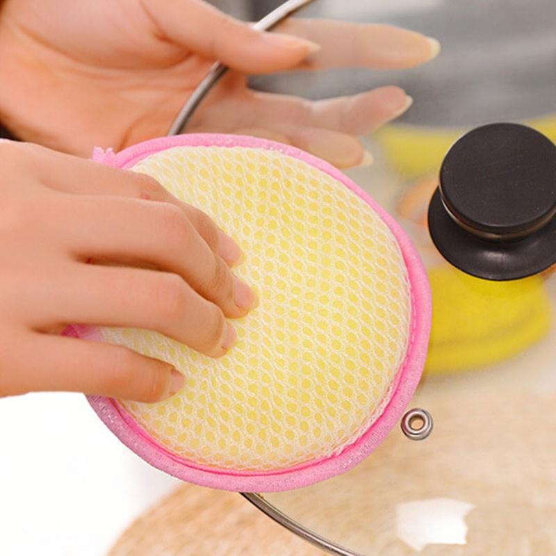2PCS Round Double-sided Dishwashing Sponge Dish Towel Clean Steel Washing Ball