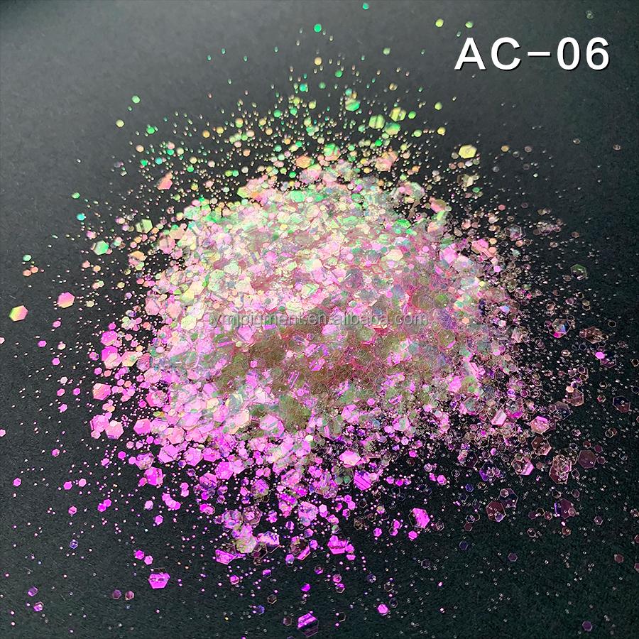 Rainbow Color Glitter Mix Iridescent Color Shifting Chunky Glitter Powder for Nail Art Tumblers Craft Slime