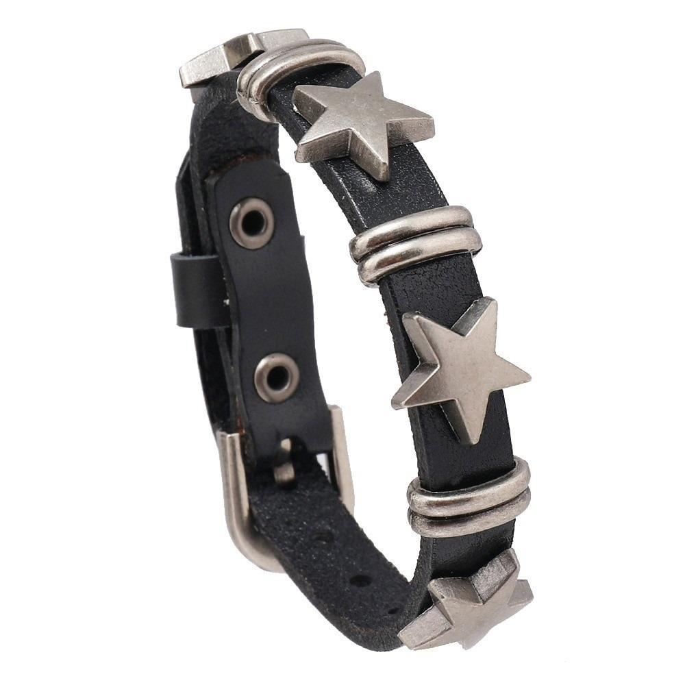 PU Leather Skull Bracelet Star Rivet Bracelet Goth Vintage Chain Bracelet Women Men
