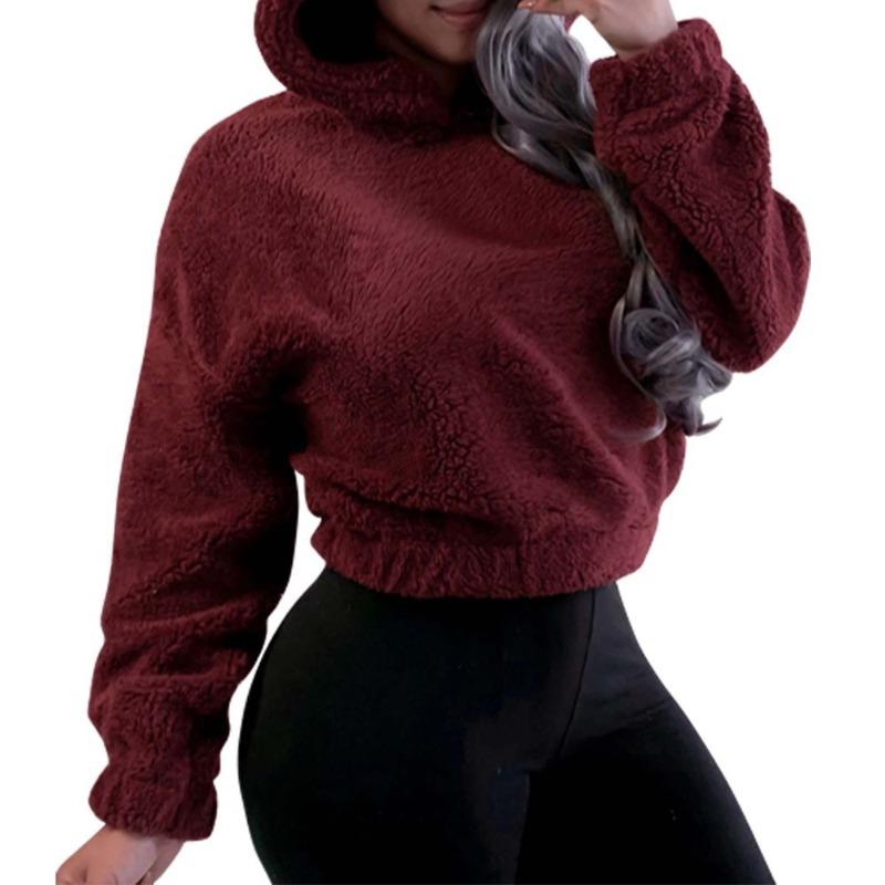 Kankeirr Women's Bear Ear Fuzzy Cropped Hoodie Fashion Casual Solid Color Print Autumn Winter Hoodie