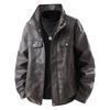 American retro PU leather jacket men's winter loose trendy brand thick large size jacket top men's autumn and winter coat